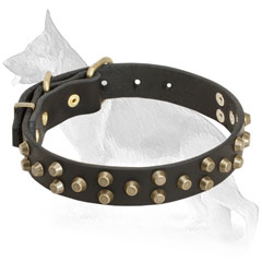 Leather German Shepherd Collar Studded with Old Brass Pyramids