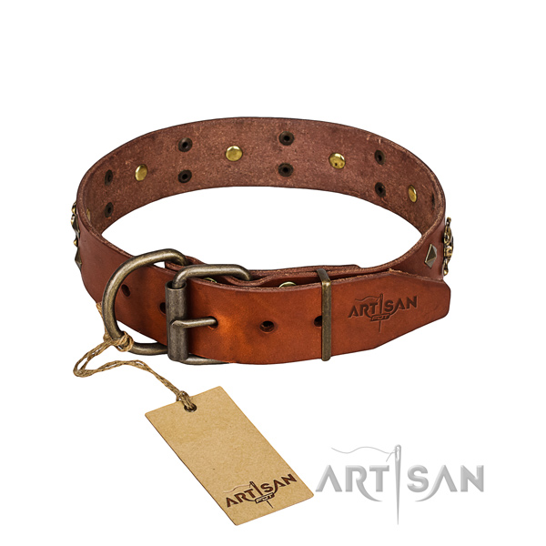 Reliable leather dog collar with reliable hardware
