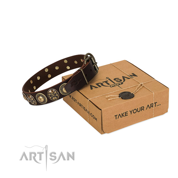 Adorned genuine leather dog collar for comfortable wearing