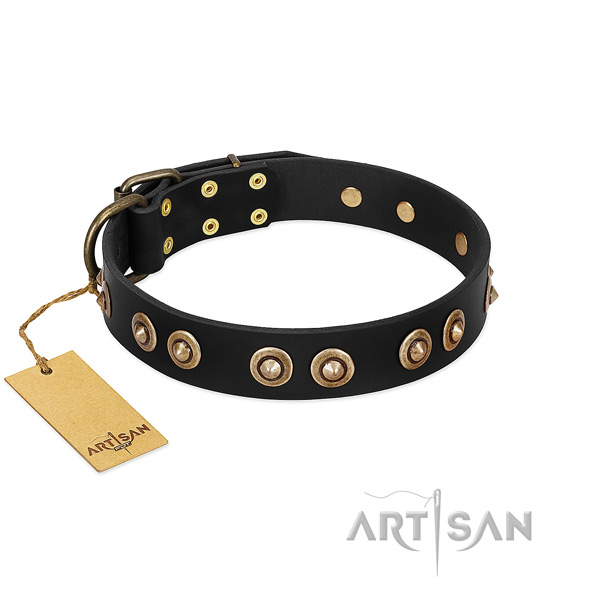 Corrosion proof hardware on full grain leather dog collar for your pet