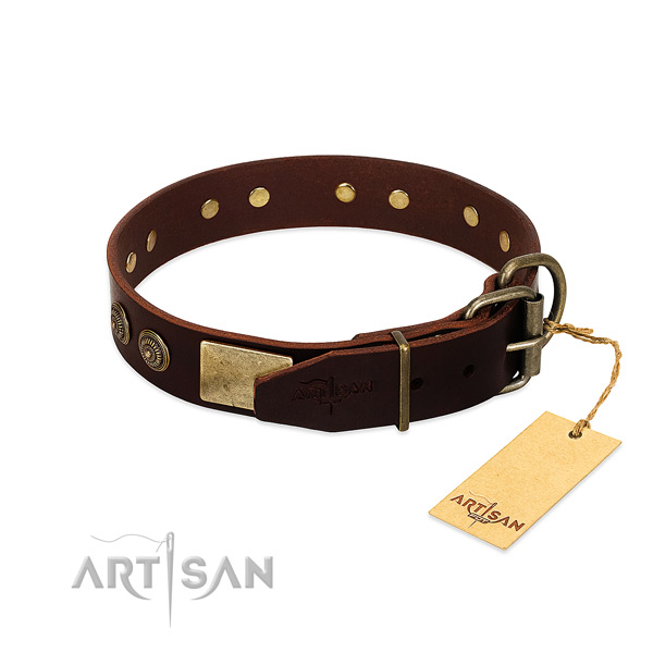 Rust resistant buckle on genuine leather dog collar for your four-legged friend