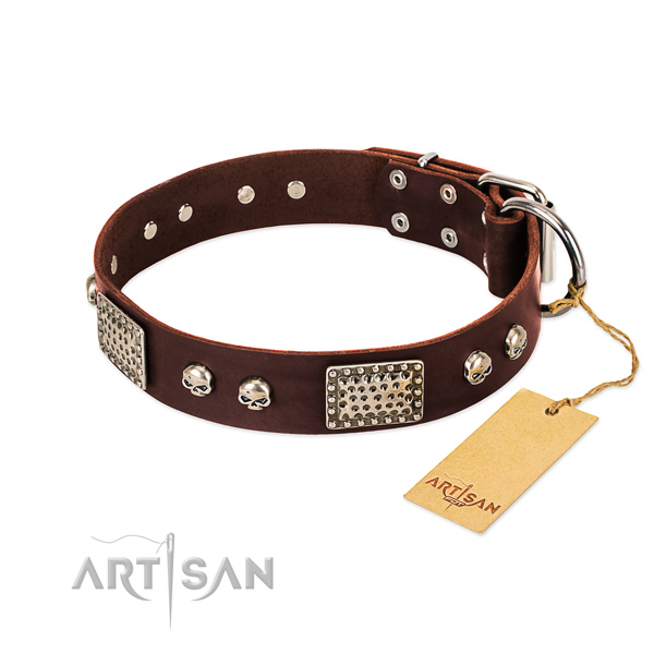Easy adjustable full grain natural leather dog collar for stylish walking your canine