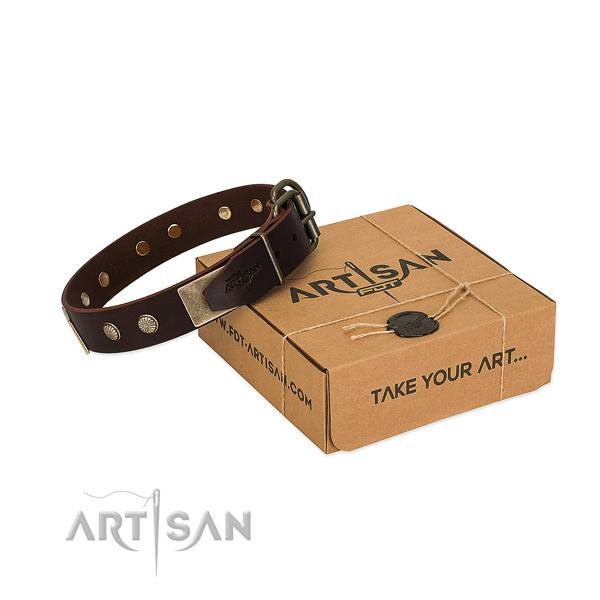 Durable adornments on dog collar for basic training