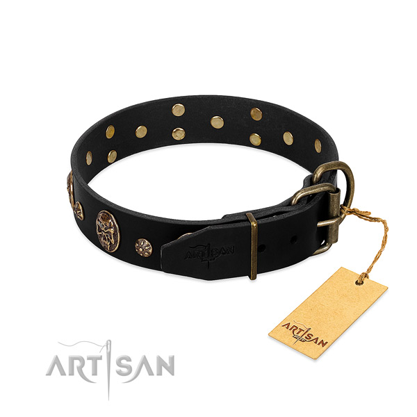 Durable buckle on genuine leather dog collar for your pet