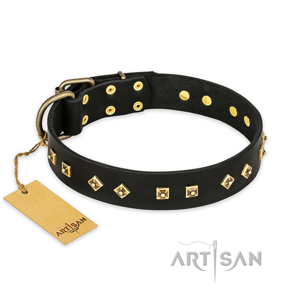 Exceptional genuine leather dog collar with durable buckle