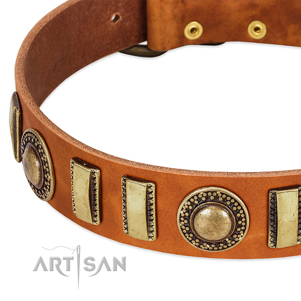 Top rate full grain leather dog collar with durable D-ring