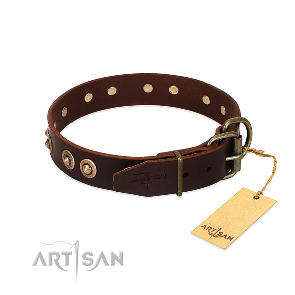Rust resistant hardware on full grain natural leather dog collar for your pet