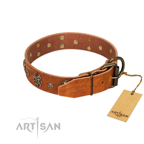 Rust resistant fittings on genuine leather dog collar for your four-legged friend