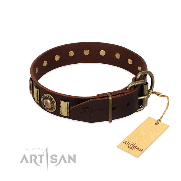 Top quality full grain natural leather dog collar with strong buckle