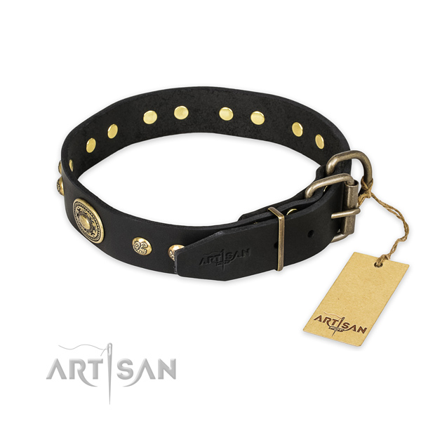 Strong fittings on genuine leather collar for basic training your four-legged friend