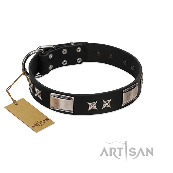 Convenient dog collar of genuine leather