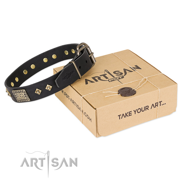 Decorated full grain leather collar for your attractive doggie