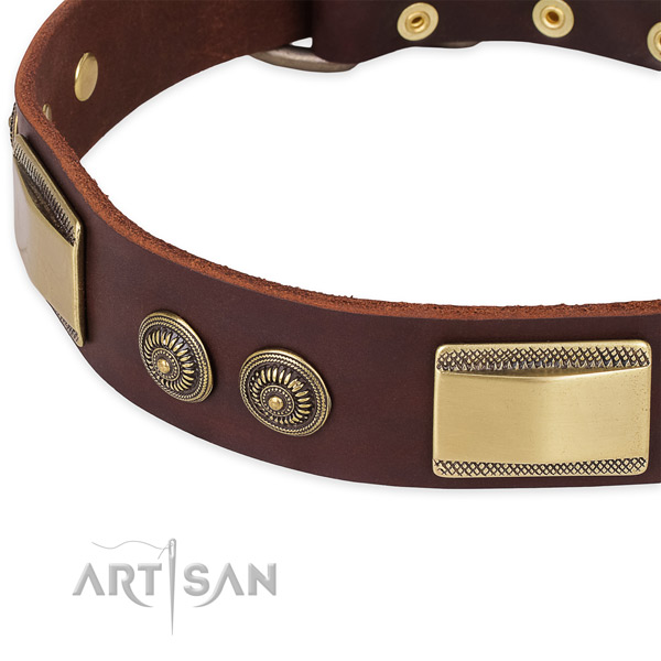 Corrosion resistant hardware on natural genuine leather dog collar for your dog