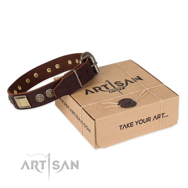 Strong fittings on leather dog collar for comfortable wearing