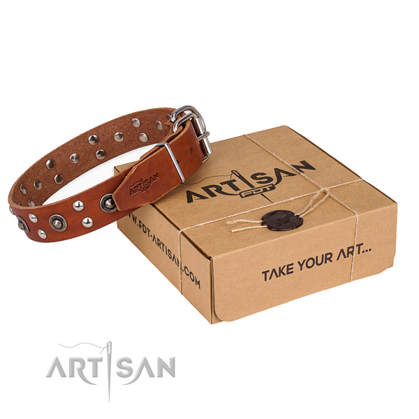 Durable fittings on genuine leather collar for your attractive doggie
