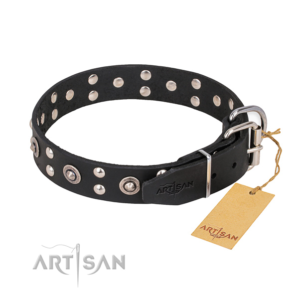 Corrosion proof fittings on full grain leather collar for your handsome four-legged friend