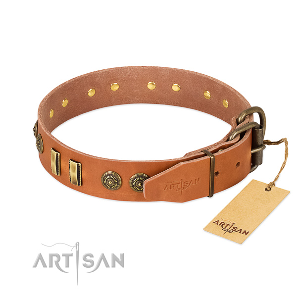 Rust-proof hardware on full grain genuine leather dog collar for your pet
