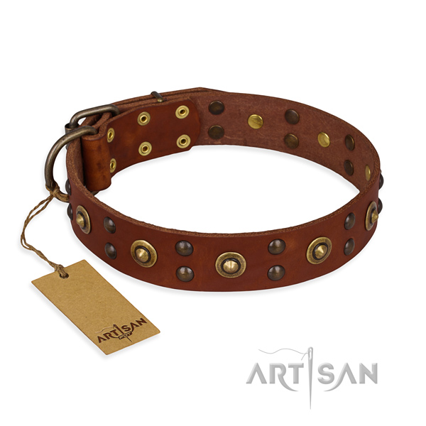 Fine quality genuine leather dog collar with corrosion resistant hardware