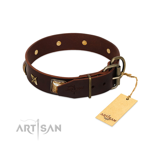 Full grain leather dog collar with rust-proof buckle and studs