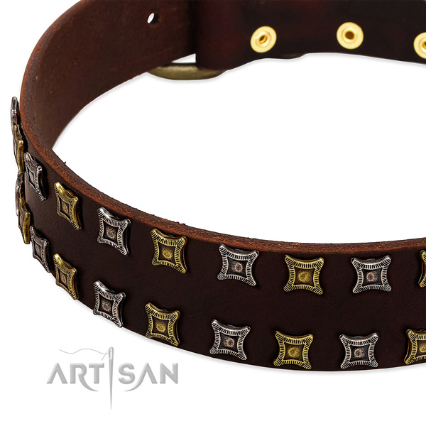 Strong full grain natural leather dog collar for your attractive doggie