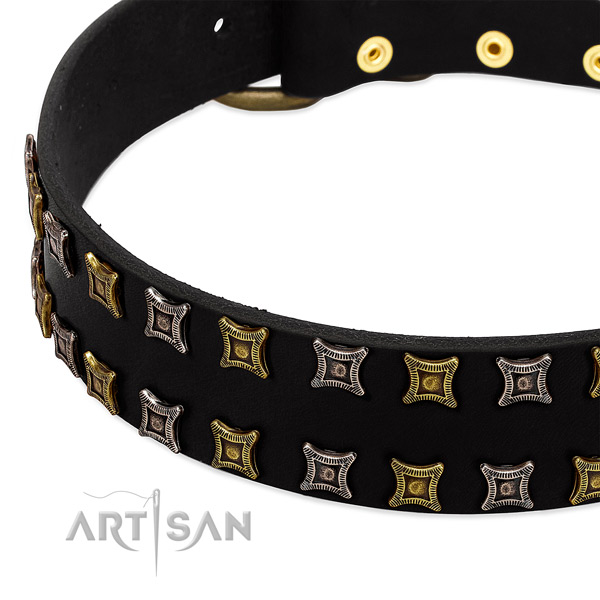 Soft full grain leather dog collar for your handsome four-legged friend