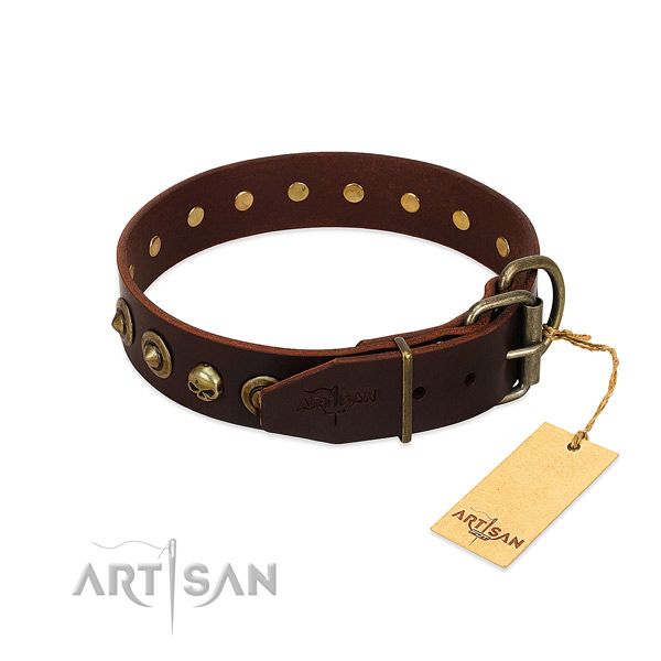 Natural leather collar with fashionable decorations for your canine