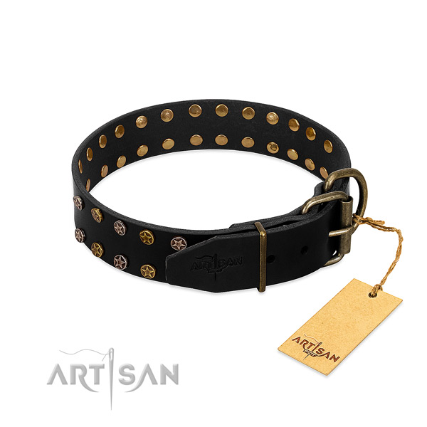 Full grain natural leather collar with designer adornments for your dog